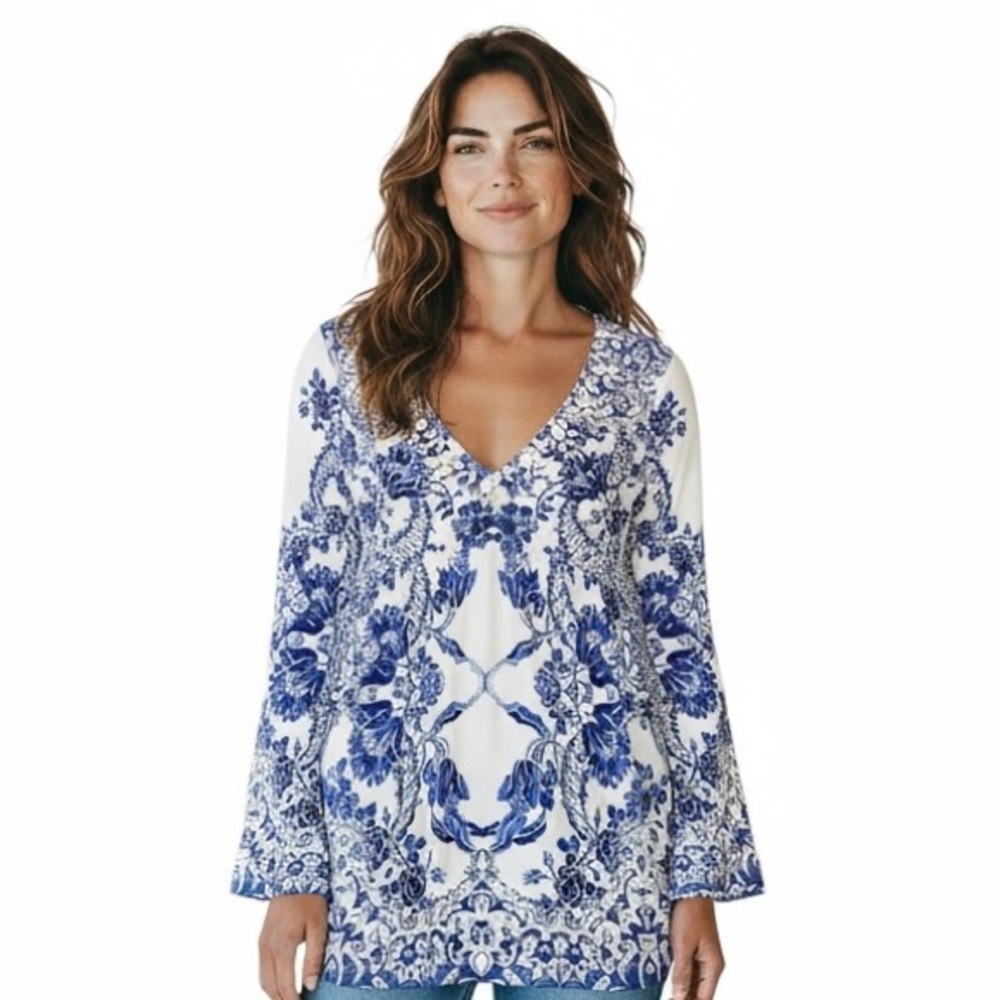 Boston Proper Beaded V-Neck Blouse Top